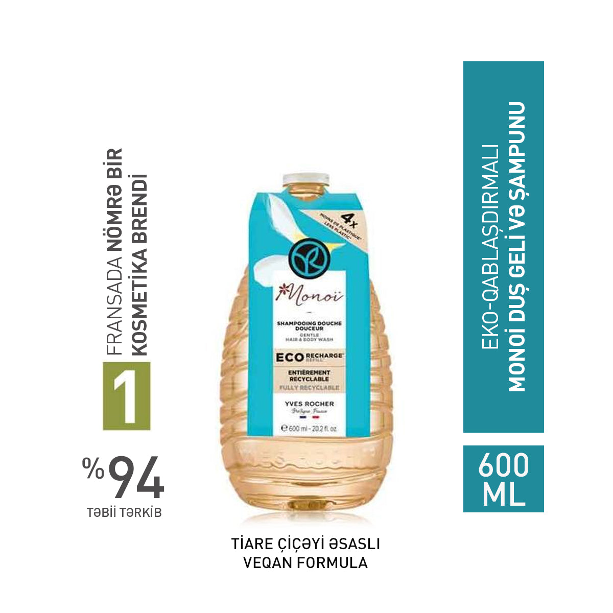 Eco-Refill Monoï Shampoo & Shower Gel, 600 ml