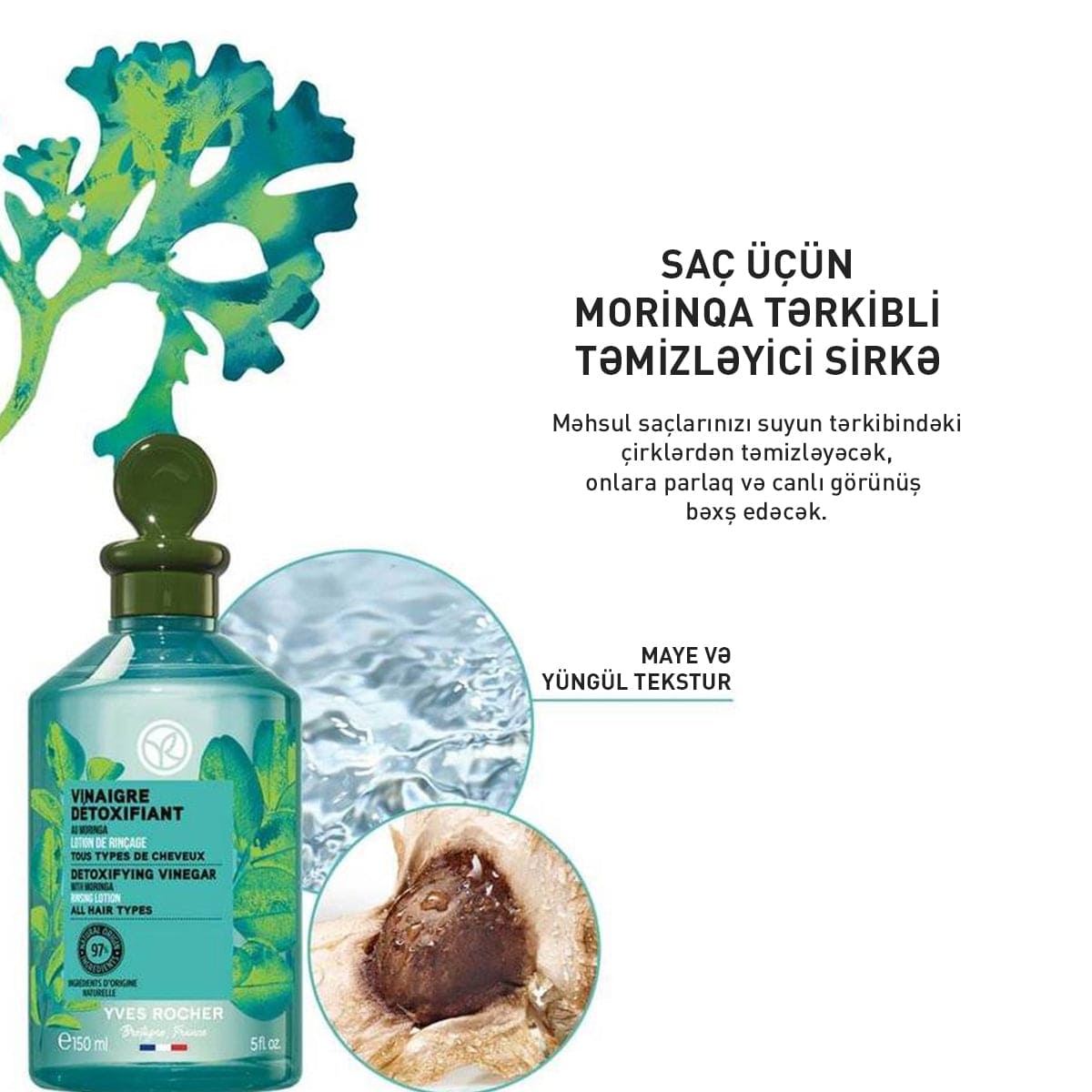 Bütün saç növləri üçün morinqalı detoks-sirkə, 150 ml