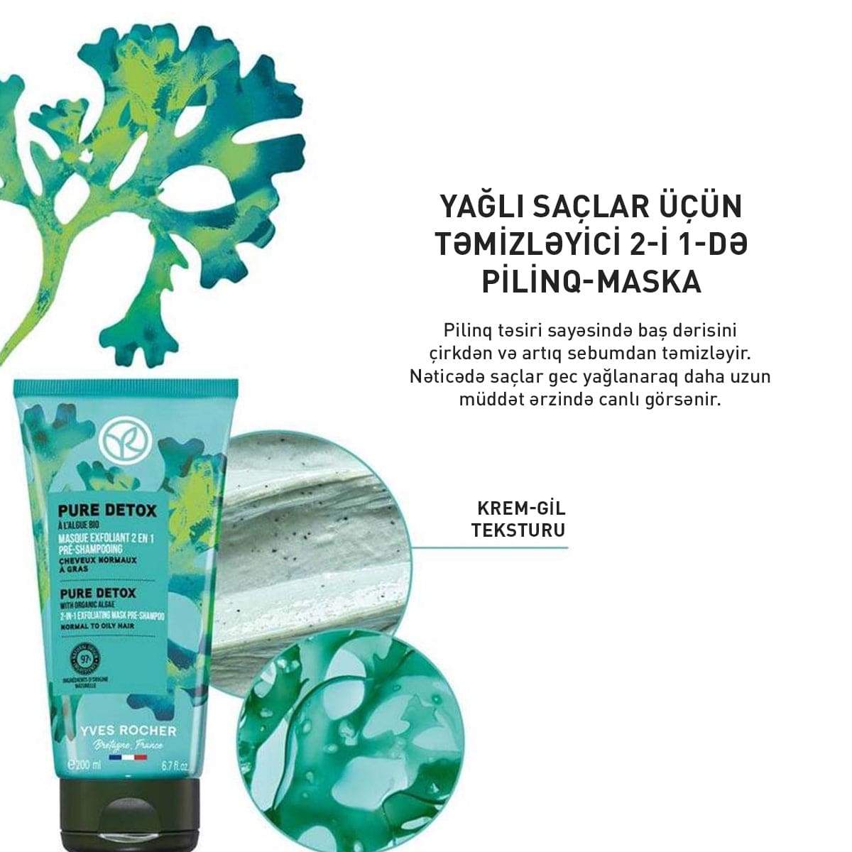 Normal və yağlı saçlar üçün 2-i 1-də aşındırıcı maska, 200 ml