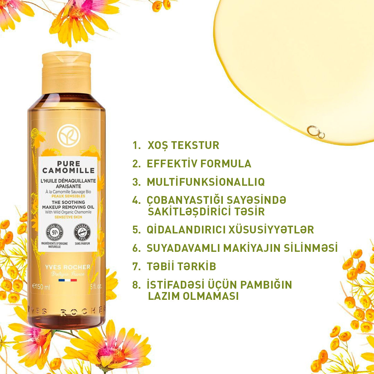 Makiyaj təmizləyici sakitləşdirici yağ, 150 ml