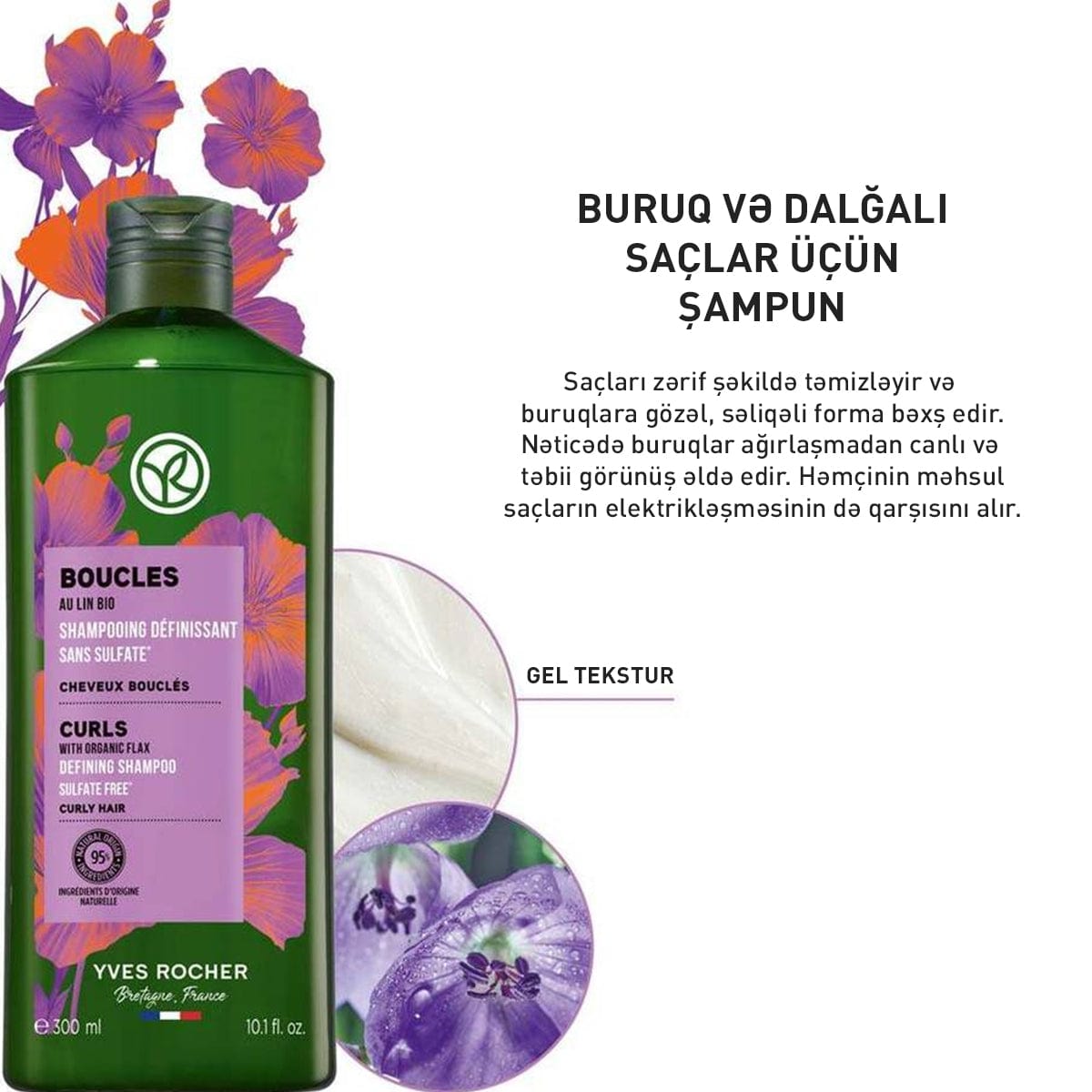 Buruq saçlar üçün şampun, 300 ml