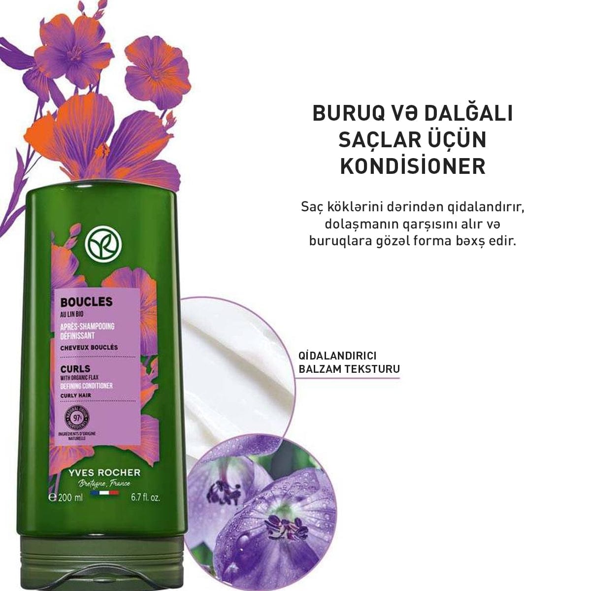 Buruq saçlar üçün kondisioner, 200 ml